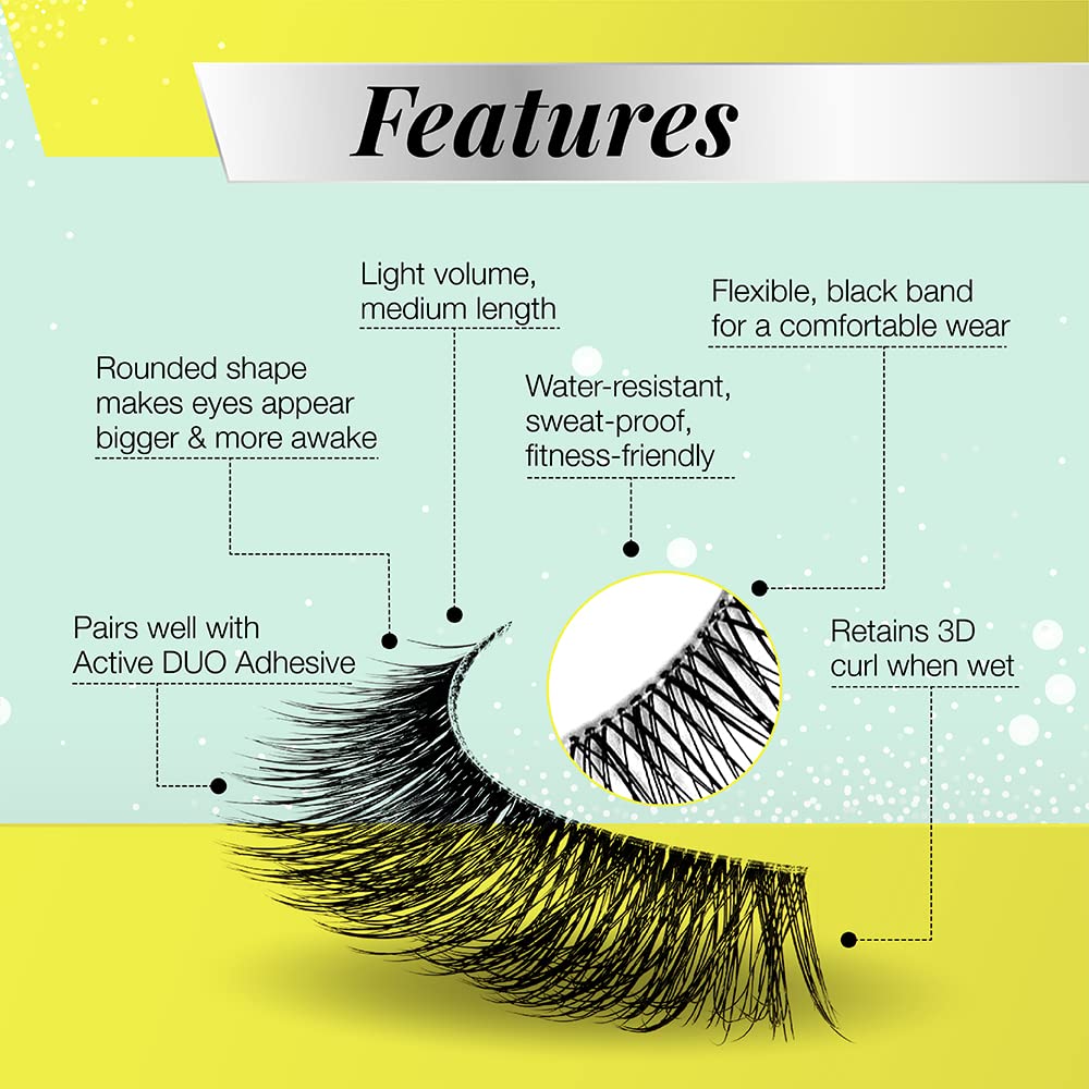 Ardell Active Lashes Gainz - Long-Lasting False Eyelashes, Sweat-Resistant, Reusable Strip Lashes for Active Lifestyles