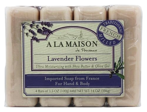 A LA MAISON Lavender Flower Bar Soap - Triple French Milled Natural Moisturizing Hand Soap Bar (4 Bars of Soap, 3.5 oz) Beauty & Personal Care A LA MAISON