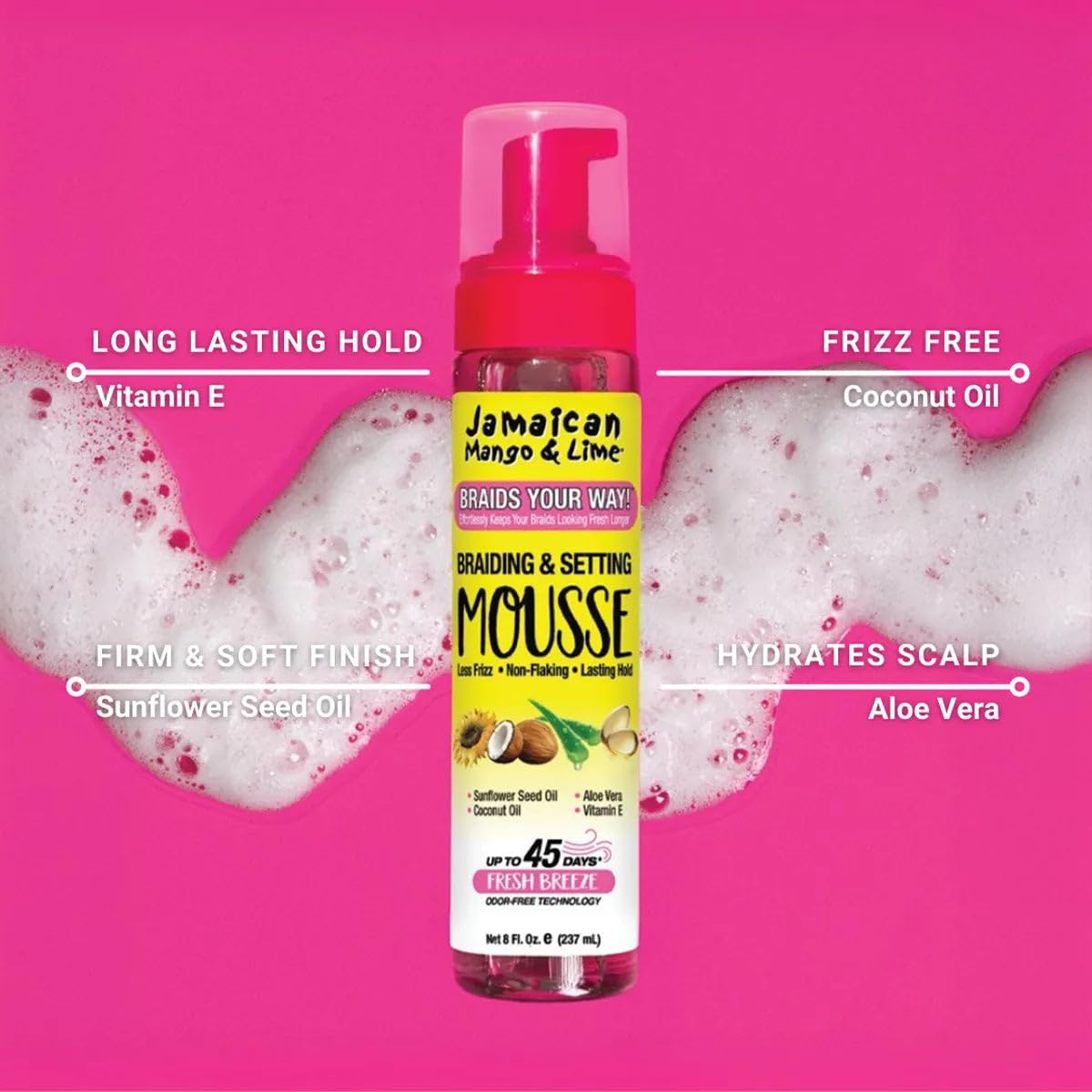 Jamaican Mango & Lime Braids Your Way Braid & Setting Mousse - Styling Mousse for Braids, Locs & Twists - Long-Lasting Hold, Frizz Control & Shine Beauty & Personal Care Jamaican Mango & Lime