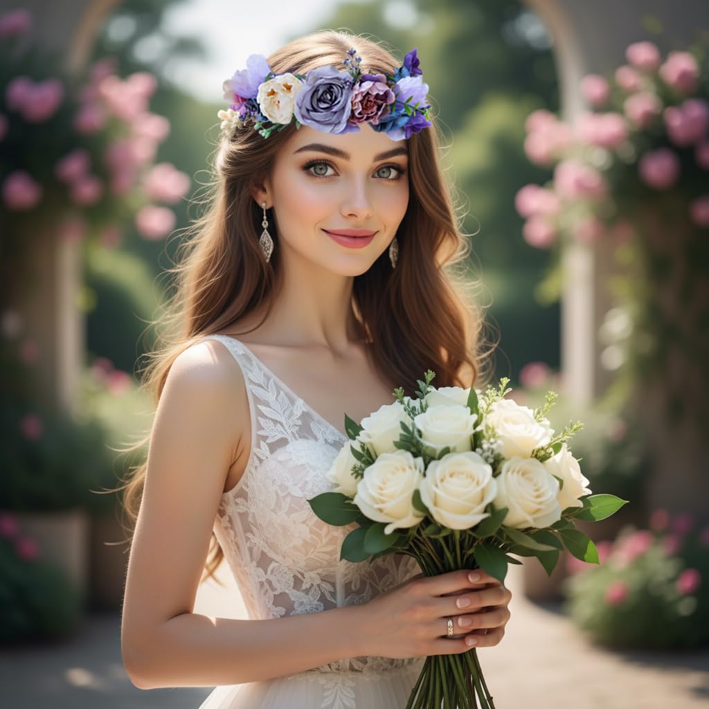 LLinfflr Boho Flower Crown Garland Headband Floral Halo Headpiece Lavander
