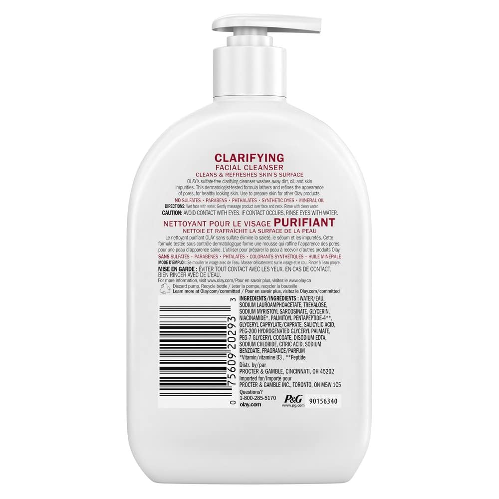 Olay Face Wash, Daily Facial Cleanser with Niacinamide, Peptides & Glycerin - Clarifying, Refreshes Skin Surface, Refines Appearance of Pores Beauty & Personal Care Olay