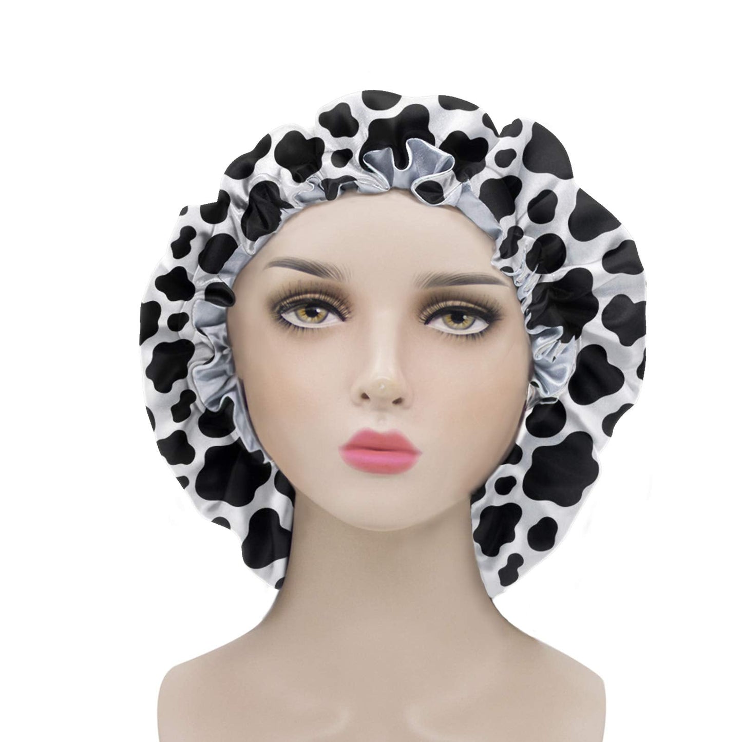 Renewold Satin Hair Bonnet for Sleeping, Sleep Cap, Elastic Comfortable Head Hair Coverings Hat Night Cap Travel Vacation Outdoor Beanie Hat Cow Print Beauty and Personal Care Renewold
