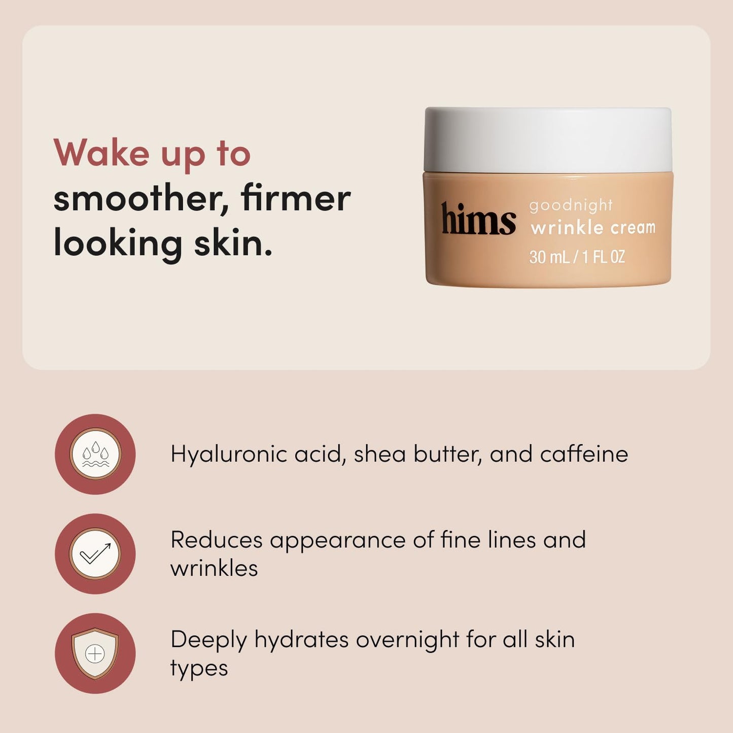 hims Goodnight Wrinkle Cream - Hyaluronic Acid & Shea Butter - Face Moisturizer for Fine Lines & Dry Skin - Deep Hydration Night Cream for Men Beauty & Personal Care HIMS & HERS
