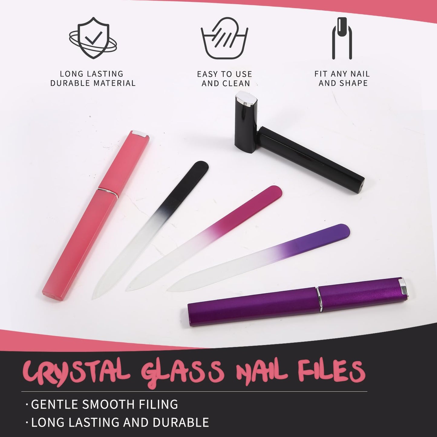 3 Pack Crystal Glass Fingernail File with Case for Natural Nail Professional Czech Glass File Double-Sided Etched Gentle Nail Care Stocking Stuffers Beauty and Personal Care Diodiva