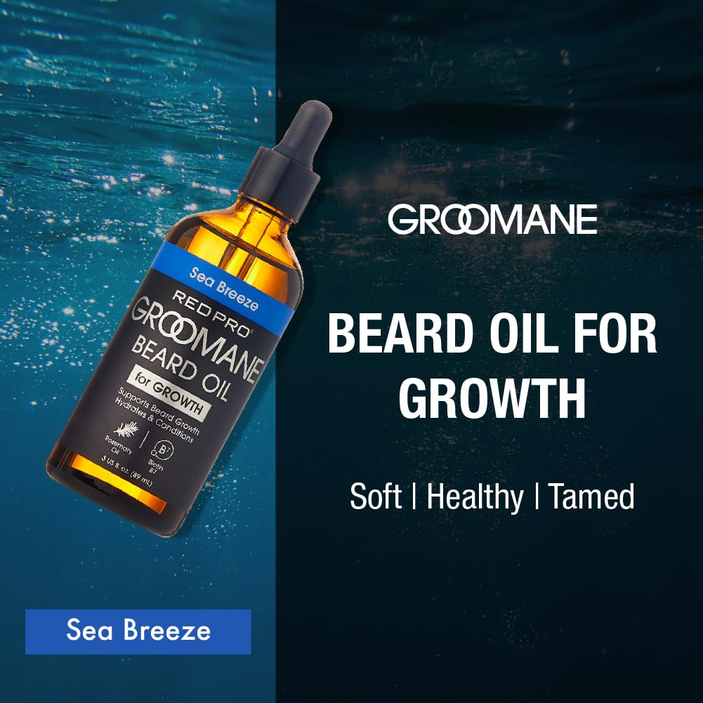 Red by Kiss Groomane Beard Oil, Rosemary Oil & Biotin, Promotes Full, Healthy Look Beard Strengthen Facial Hair, Reduces Breakage (3 fl.oz, Sea Beauty and Personal Care Red by Kiss
