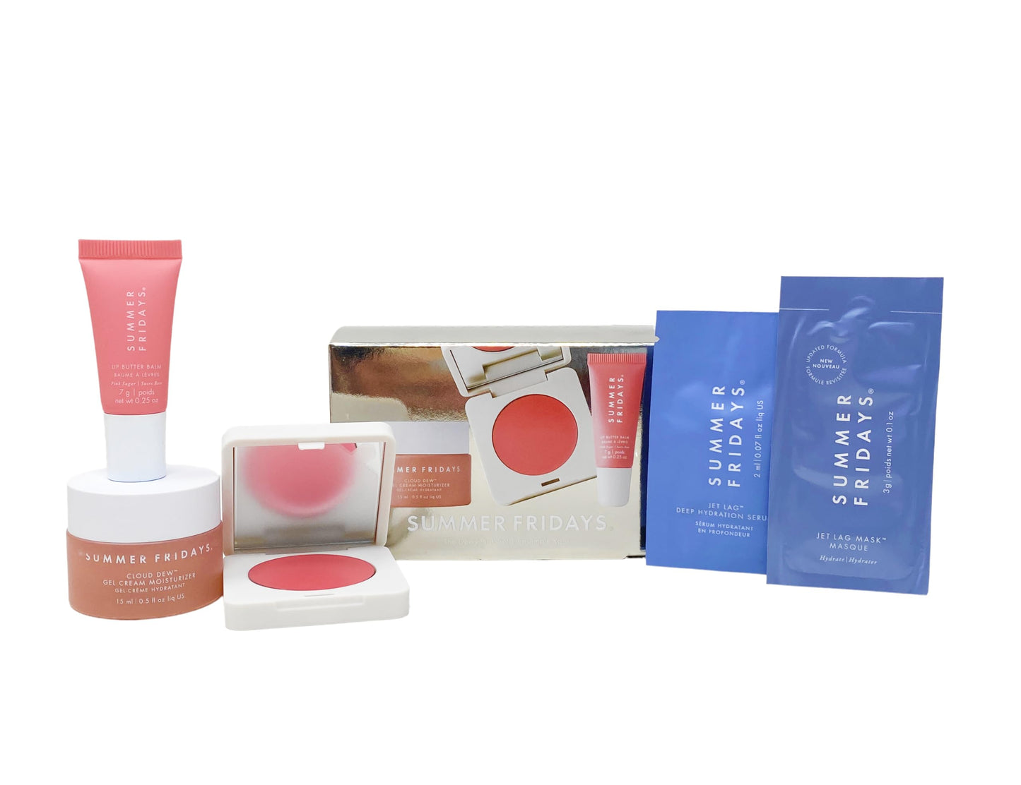 Summer Fridays The Dewy PinkSet - Gel Cream Mosituruzer, Lip Balm in Pink Sugar and Bush Butter Balm in Pink Sunset Beauty and Personal Care Summer Fridays