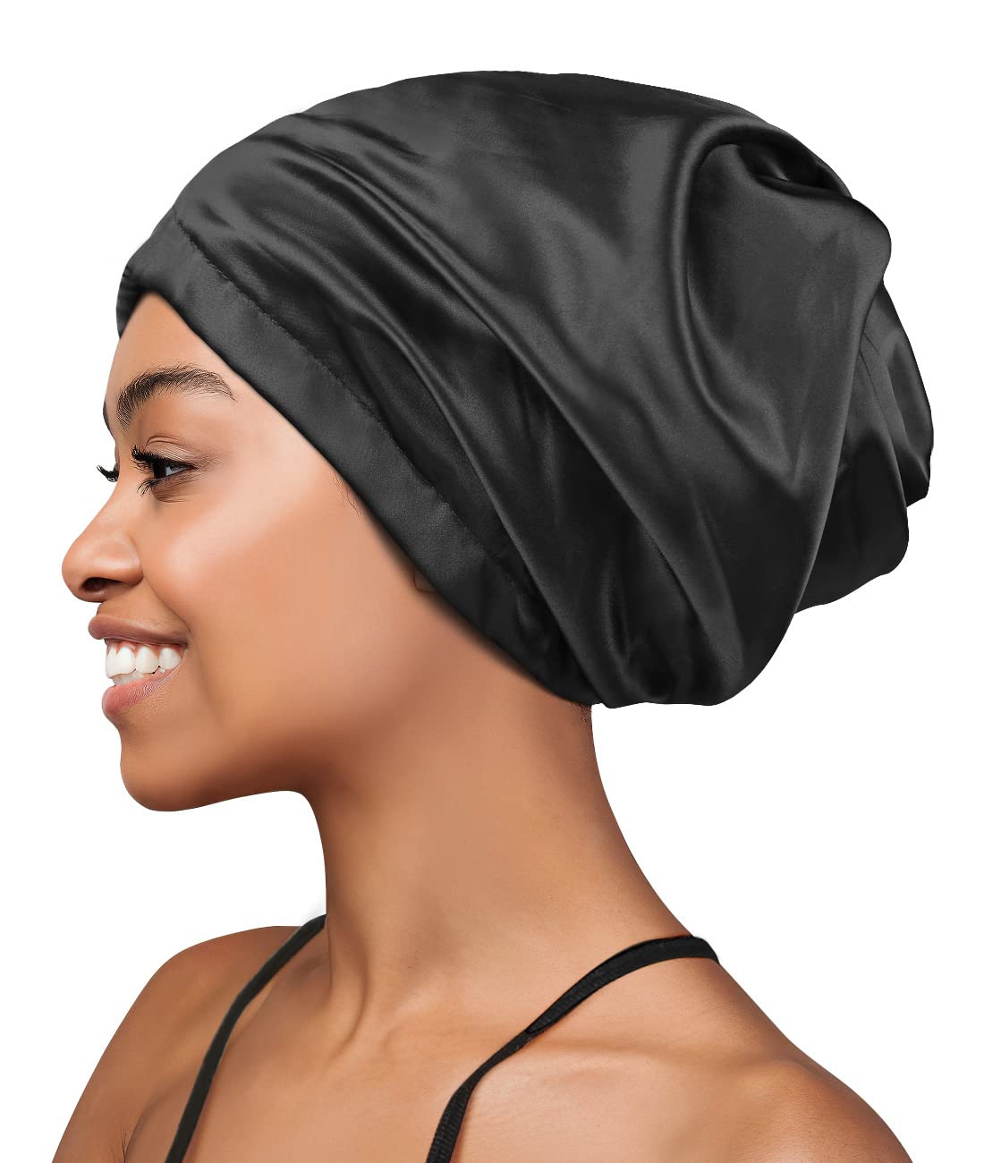 Large Satin Bonnet Sleep Cap for Curly Hair, Frizzy Hair Women and Men Black Beauty and Personal Care Heerf