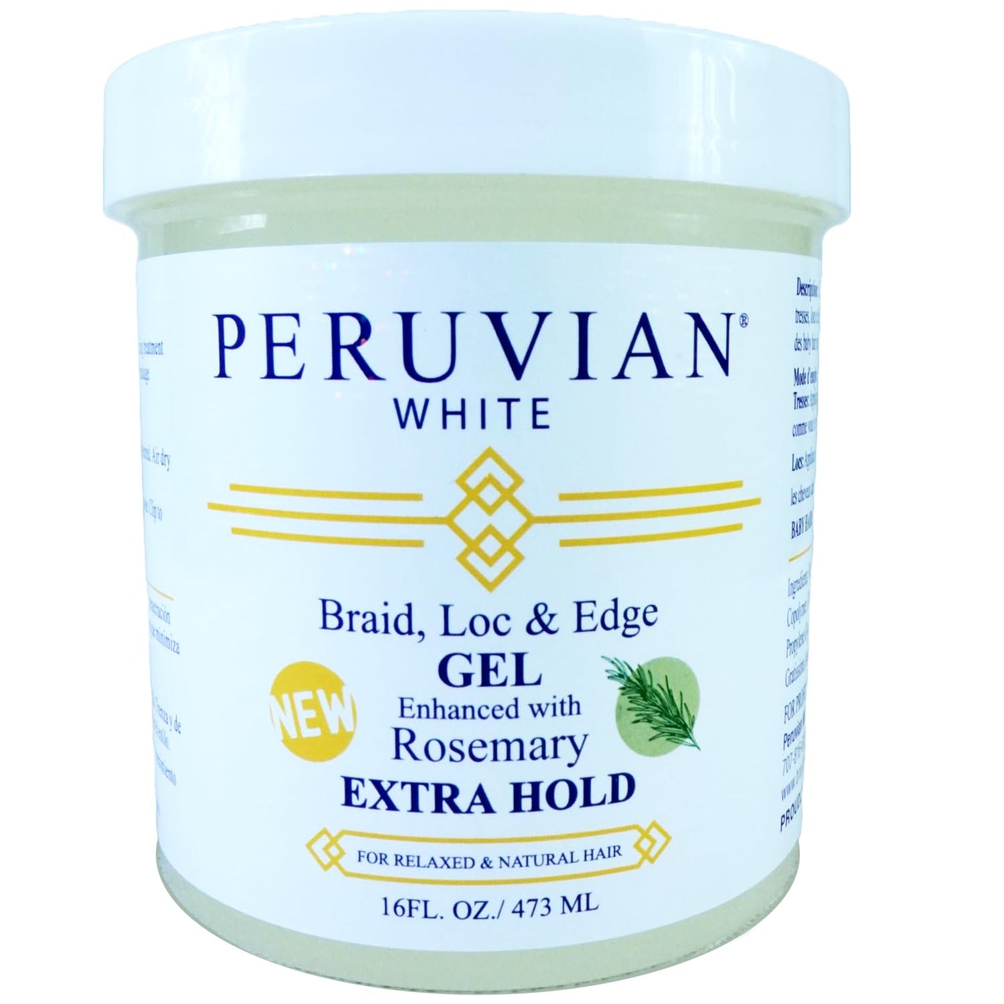 Peruvian white Braid, Loc, and Edge Gel EXTRA HOLD for Relaxed & Natural Hair, 16 oz. (Rosemary) Beauty & Personal Care Peruvian white