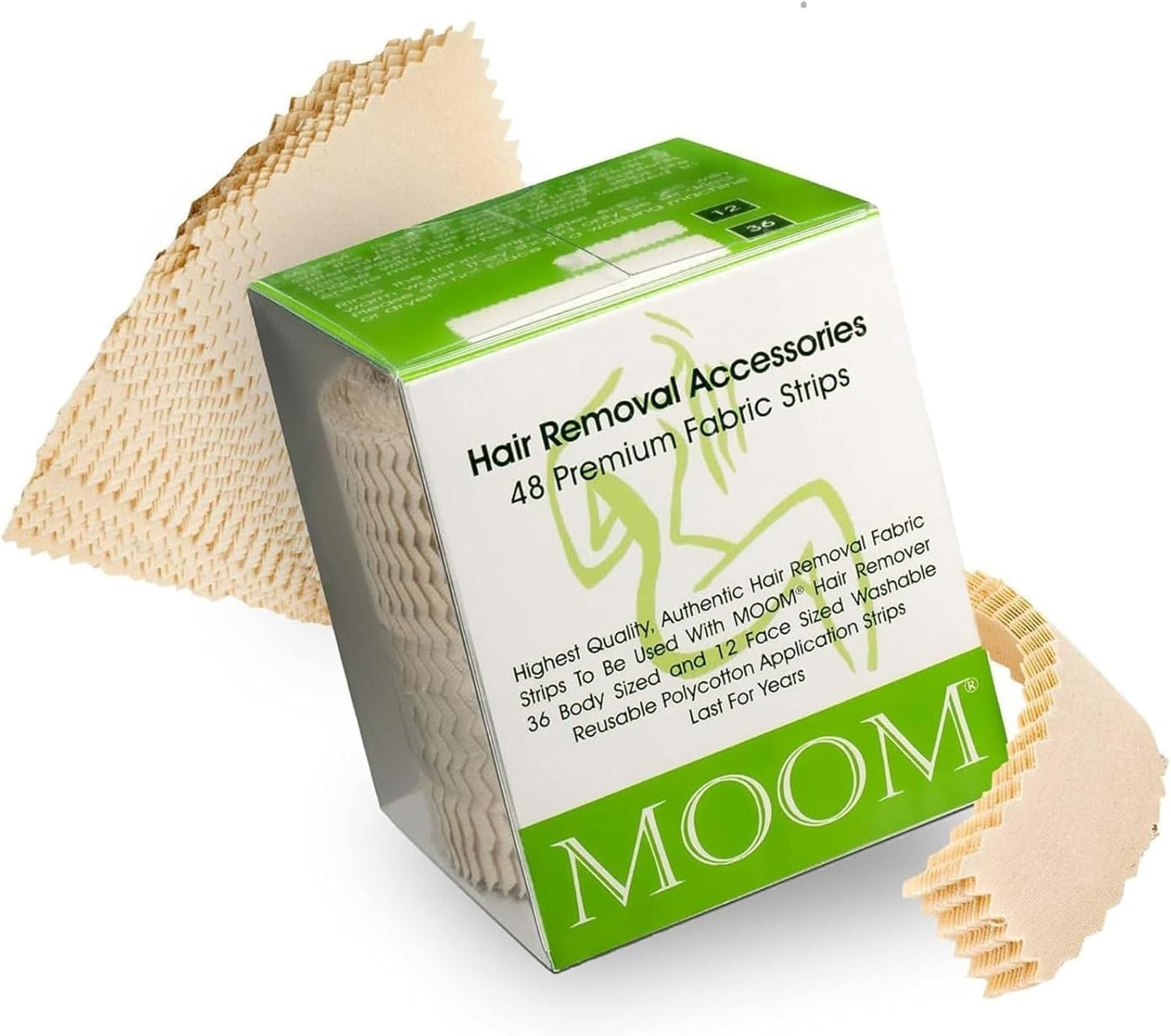 MOOM Hair Removal Wax Strips, 48 Count - Reusable & Washable Polycotton Strips for Maximum Hair Removal, Perfect for Bikini Area, Leg, Eyebrows, Body Beauty and Personal Care MOOM