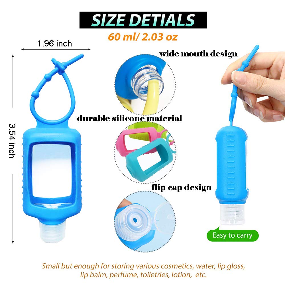 4 Pack Travel Size Plastic Clear Bottles w/Silicone Sleeve Refillable Empty Squeeze Containers Leakproof Flip Cap Keychain Bottles Hand Sanitizer Beauty & Personal Care FUNAUPGO