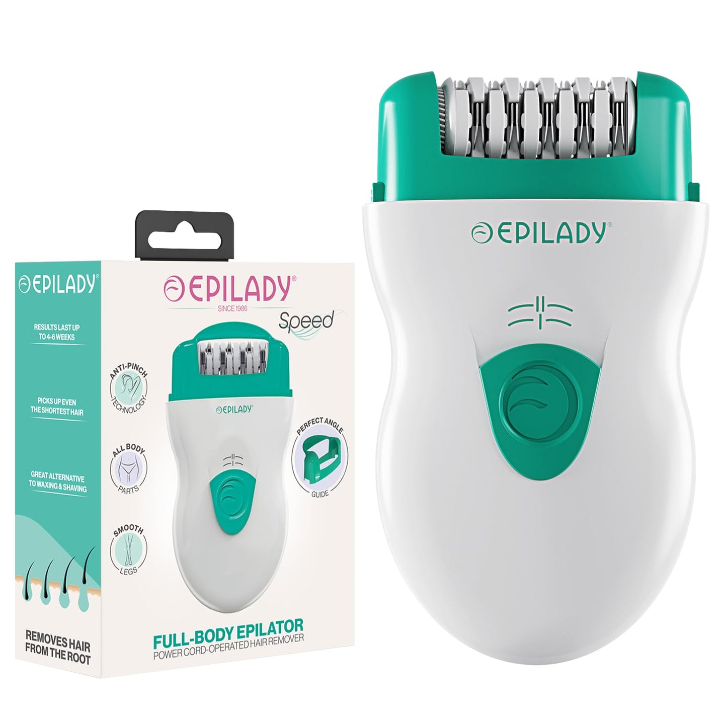 Epilady Speed Corded Epilator for Women - Dual-Speed 40-Disc Root Hair Removal Device for Legs, Underarms and Bikini Area Compact Waterproof Beauty and Personal Care Epilady