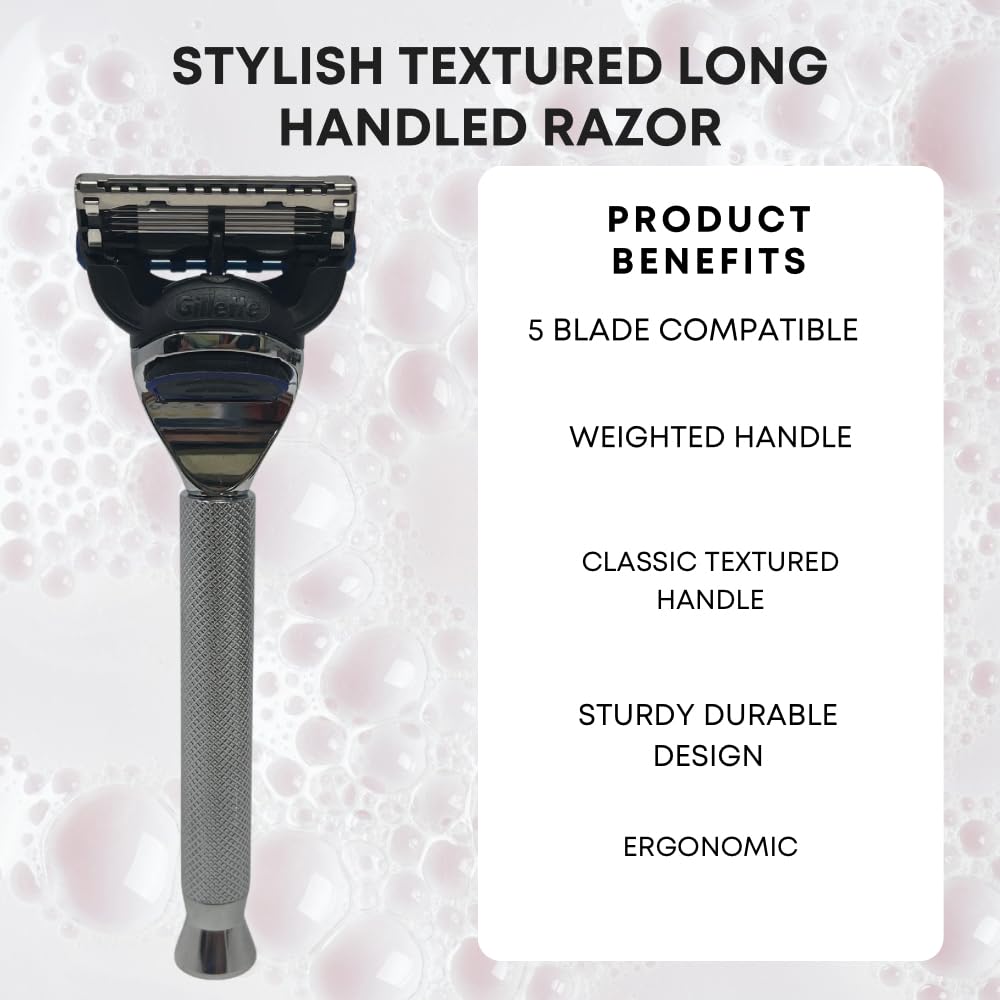 G.B.S Men's - 5 Blade Compatible Shaving Razor Textured Handle 1 Razor Handle and 1 Cartridges - Razors for Men Sensitive Skin, 5 Blade Razor, Mens Beauty and Personal Care G.B.S