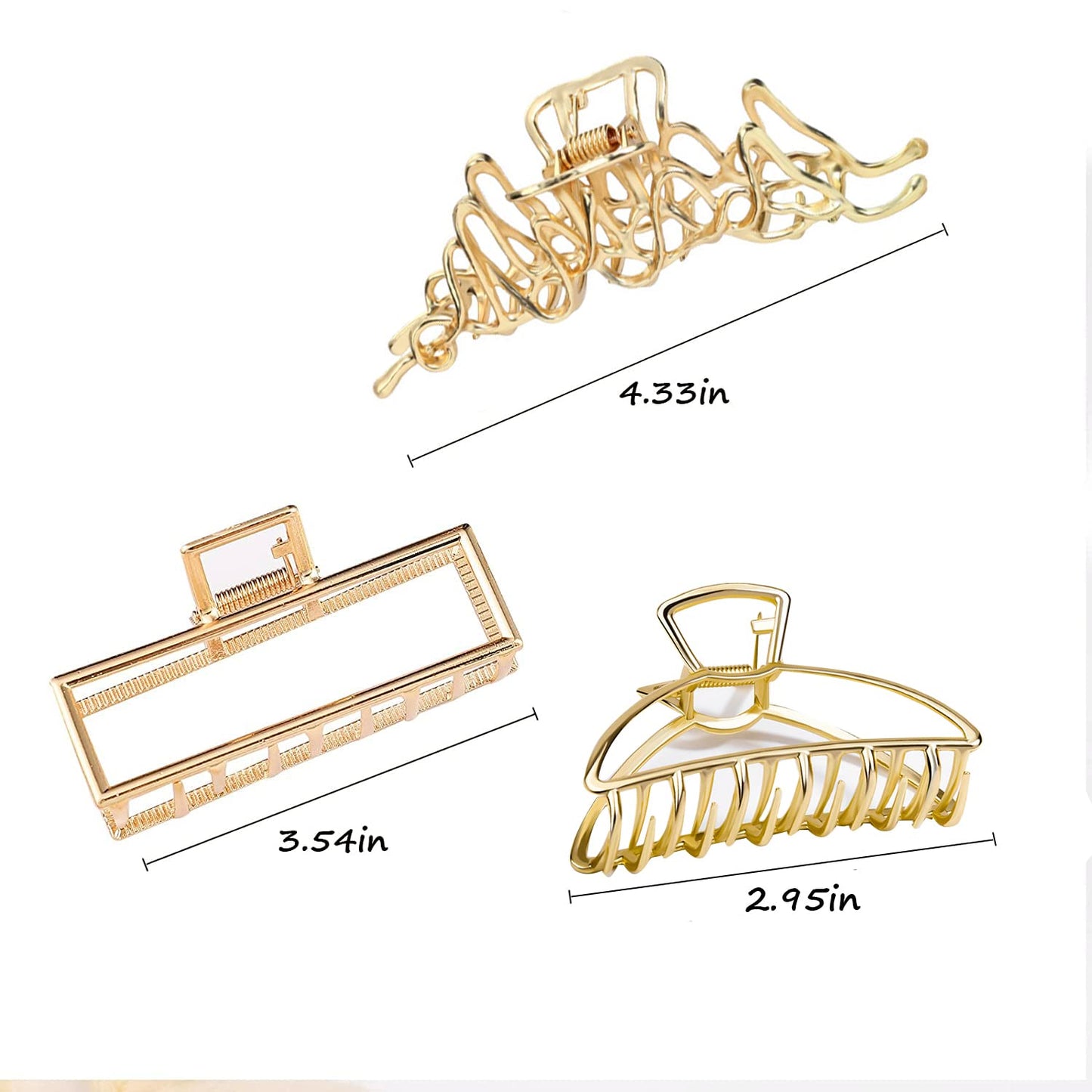 Mehayi 3 PCS Large Gold Metal Hair Claw Clips for Women Girls, Cute Alloy Big Hair Clamps Strong Hold for Thick Thin Hair, Fashion Hair Accessories Beauty & Personal Care Mehayi