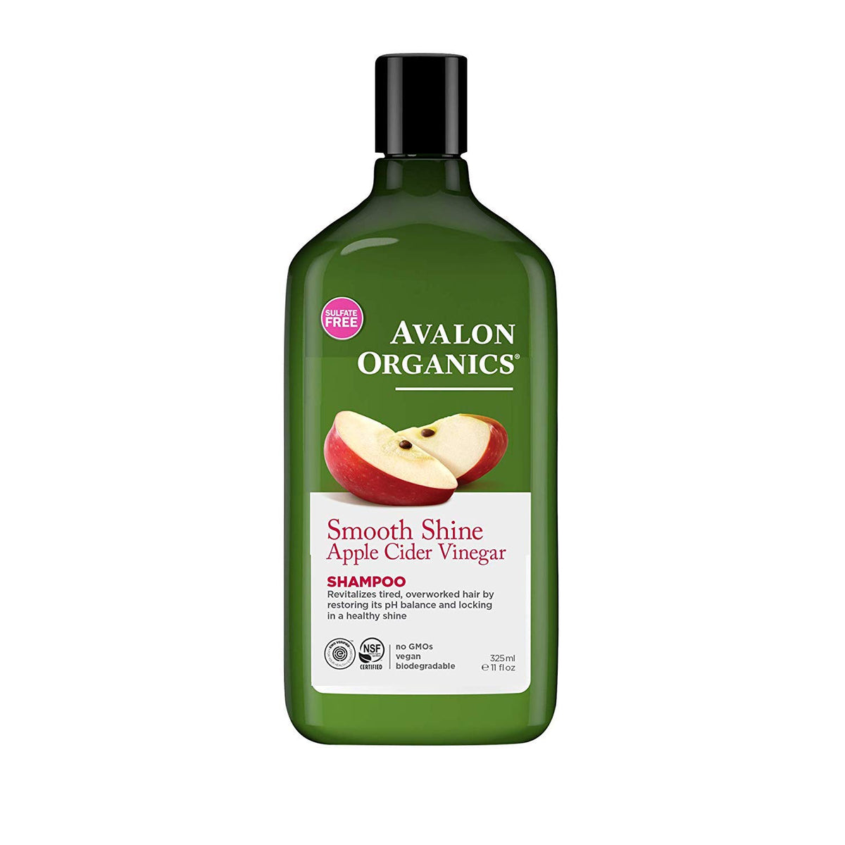 Avalon Organics Shampoo, Smooth Shine Apple Cider Vinegar, 11 Oz (Pack of 6)