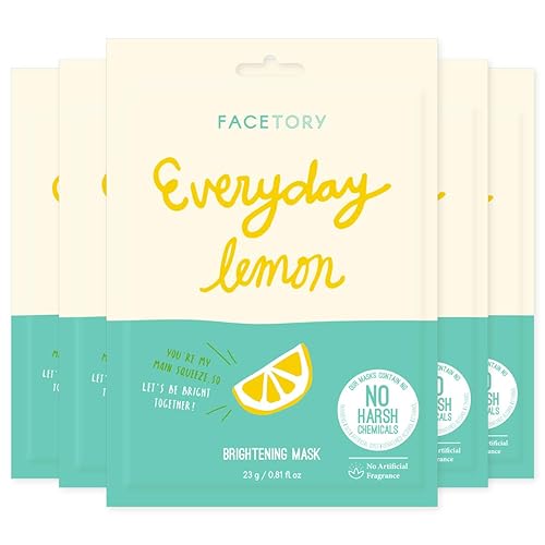 FACETORY K Beauty Face Mask Skin Care - Everyday LEMON Brightening Sheet Mask | Plant-Based with Lemon Extract (5 Pack) Beauty & Personal Care FACETORY