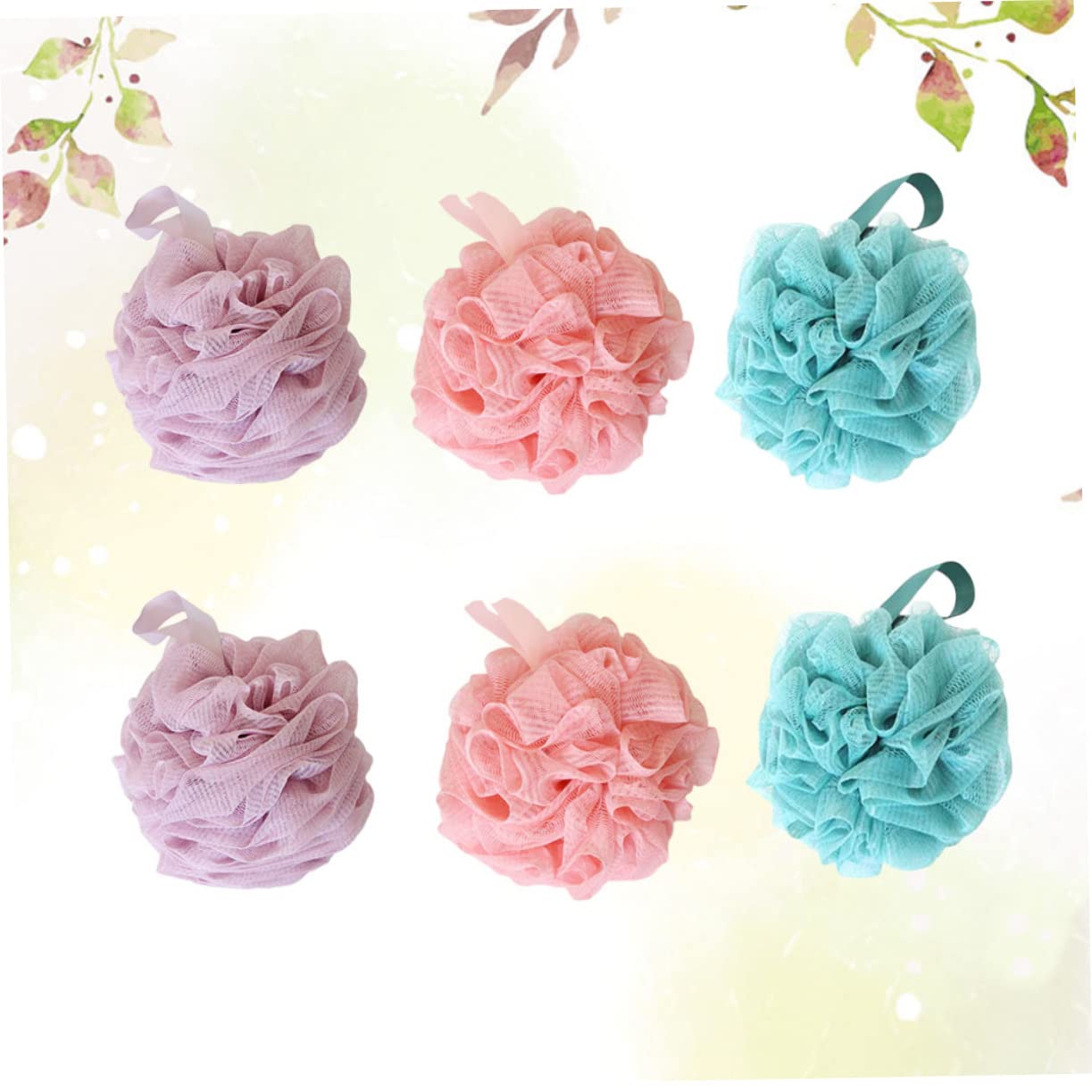 MUCKLILY 6Pcs Bath Ball Set Bubble Making Bath Puff Exfoliating Shower Sponge for Adults Soft Flowers in Purple Blue and Pink Beauty and Personal Care MUCKLILY