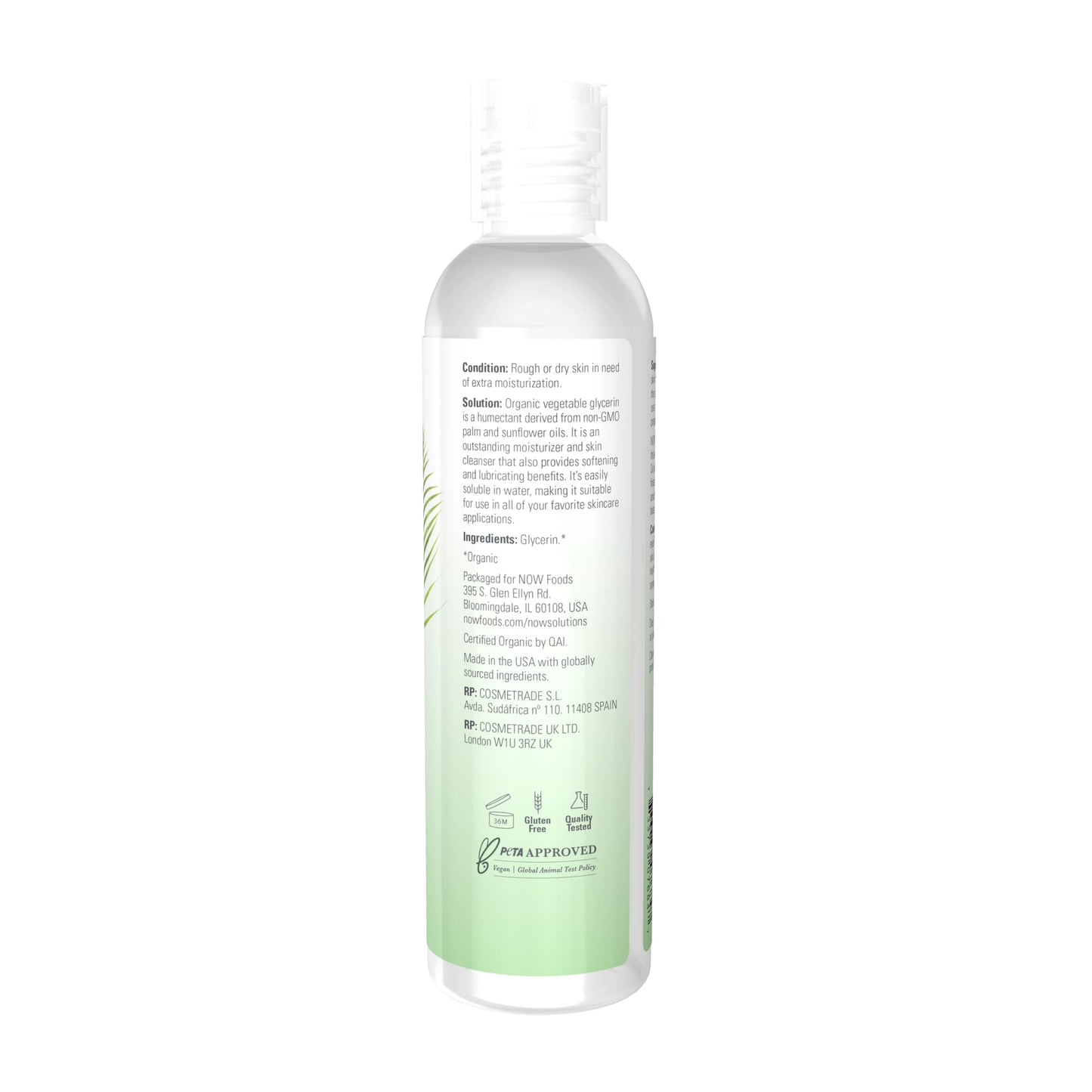 NOW Foods Solutions, Organic Vegetable Glycerin Oil, 100% Pure, Softening and Moisturizing Multi-Purpose Skin Care, 8-Ounce Beauty & Personal Care NOW Foods