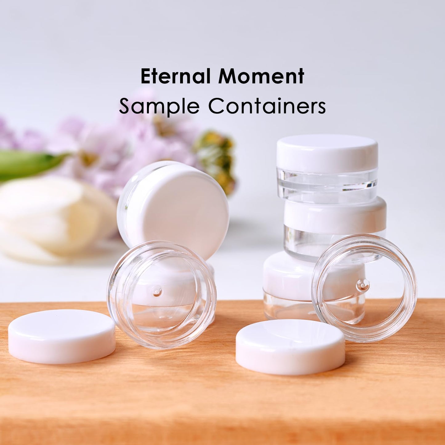 50 Pack 3 Gram Sample Containers with White Lids, Small Plastic Cosmetic Jars, Makeup Travel Container Jar for Cream, Bead, Eye Shadow, Lotions Beauty and Personal Care Eternal Moment