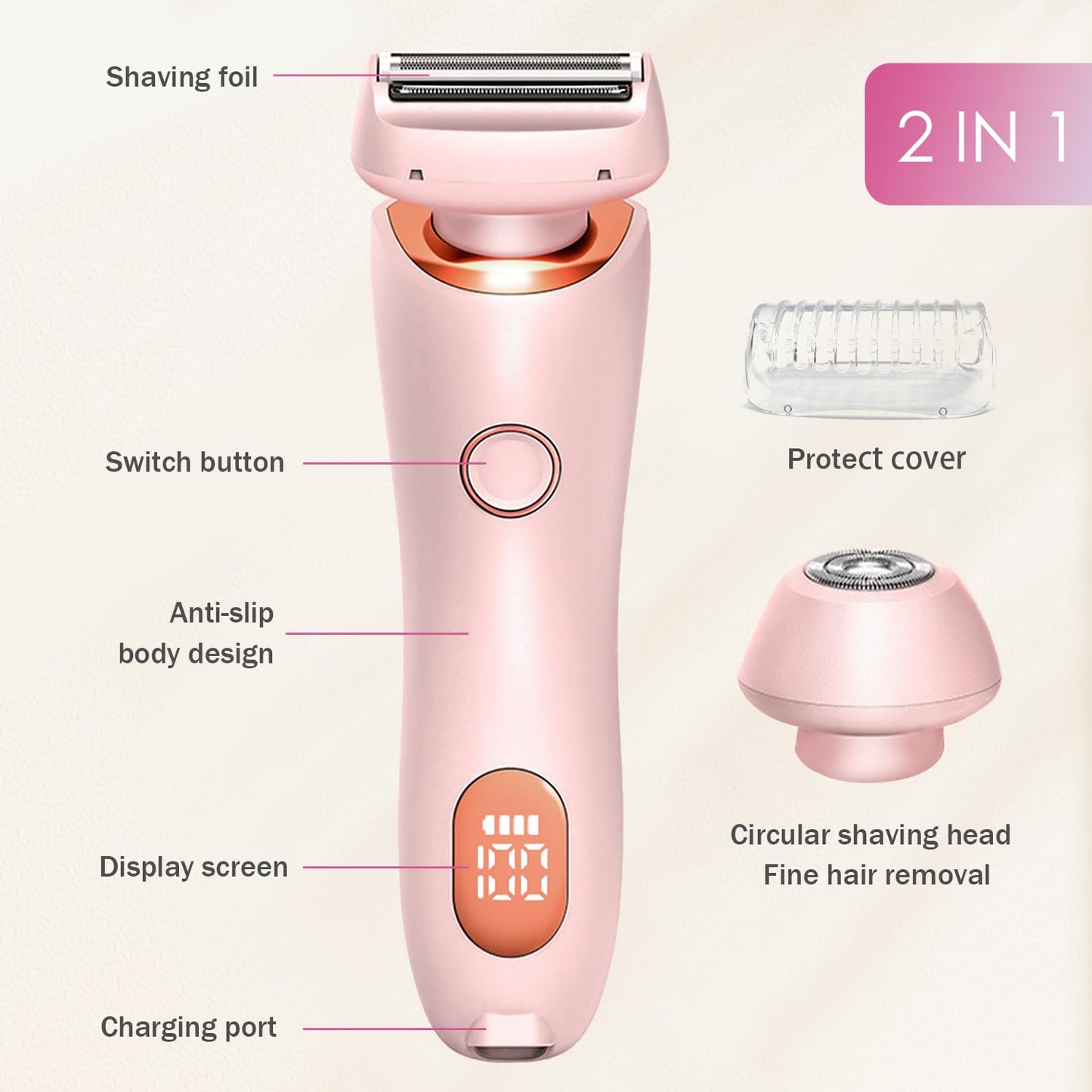 Razor for Women,Shaver Glide Razor, 3.0 Electric Beauty Trimmer?Rechargeable, Portable and Free Exfoliating Glove(Pink) Beauty and Personal Care WEERSHUN