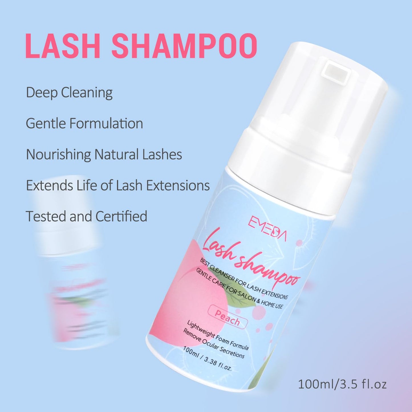 EMEDA Lash Shampoo Kit - 3.38 fl.oz / 100ml Gentle Foam Lash Cleanser, Oil-Free Cleaning for Wash Extension/Natural Eyelash Bath with Rinse Bottle Beauty and Personal Care EMEDA