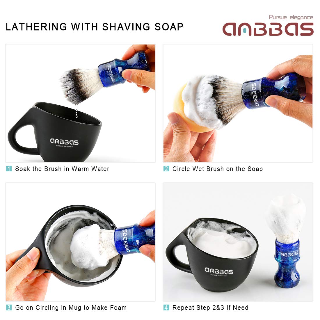 Anbbas Synthetic Badger Shaving Brush with Resin Handle,Nylon Bristles Hair Lathering Foam Brush for Men Travel Professional Wet Shaving(Blue,24 mm Beauty and Personal Care Anbbas