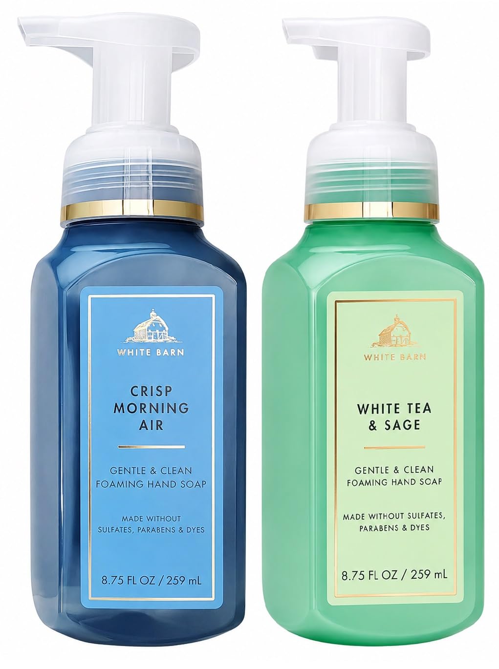 Bath & Body Works Gentle and Clean Foaming Hand Soap - Crisp Morning Air and White Tea & Sage - 8.75 fl oz each - Pack of 2 Beauty & Personal Care Bath & Body Works