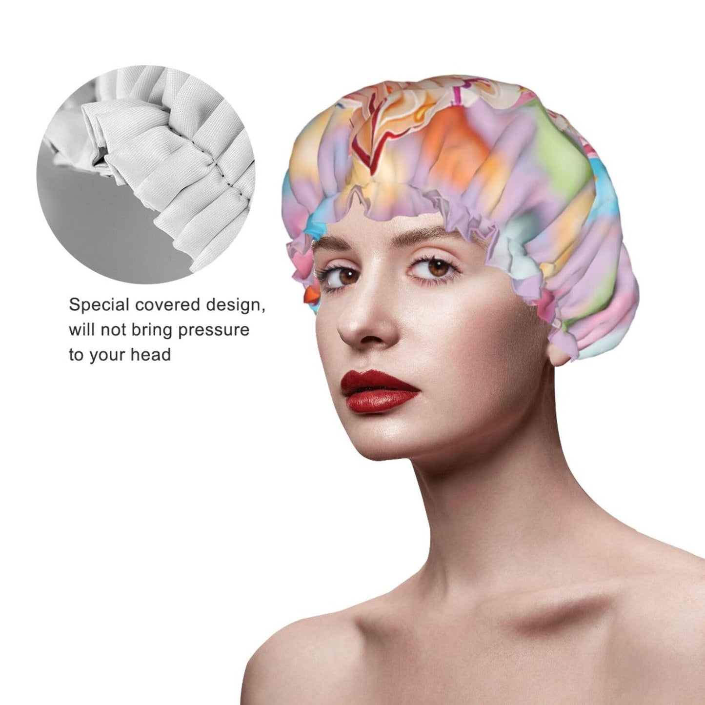 Many Colored Ice Cream Shower Cap For Women Reusable Double Layers Bathing Bath Cap Hair Caps Waterproof Elastic Band Ladies Spa Salon Shower Hat Hair Beauty and Personal Care GDSHJKLW
