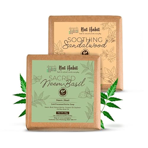 SENTA Soothing Sandalwood & Sacred Neem-Basil Butter Bath Soap Anti-Bacterial With Ayurvedic Cold Processed For Body Acne & Pimples (125g x 2, Combo) Beauty & Personal Care SENTA