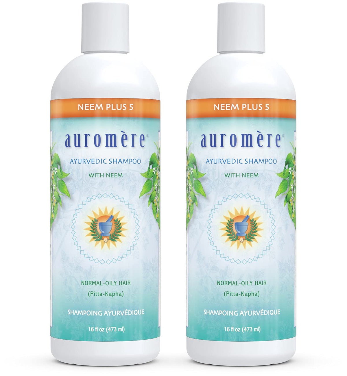 Auromere Ayurvedic Shampoo, Neem + 5 - Vegan, Cruelty Free, Non-GMO, Natural, Gluten Free, Sulfate Free, Paraben Free for Normal to Oily Hair (16 fl