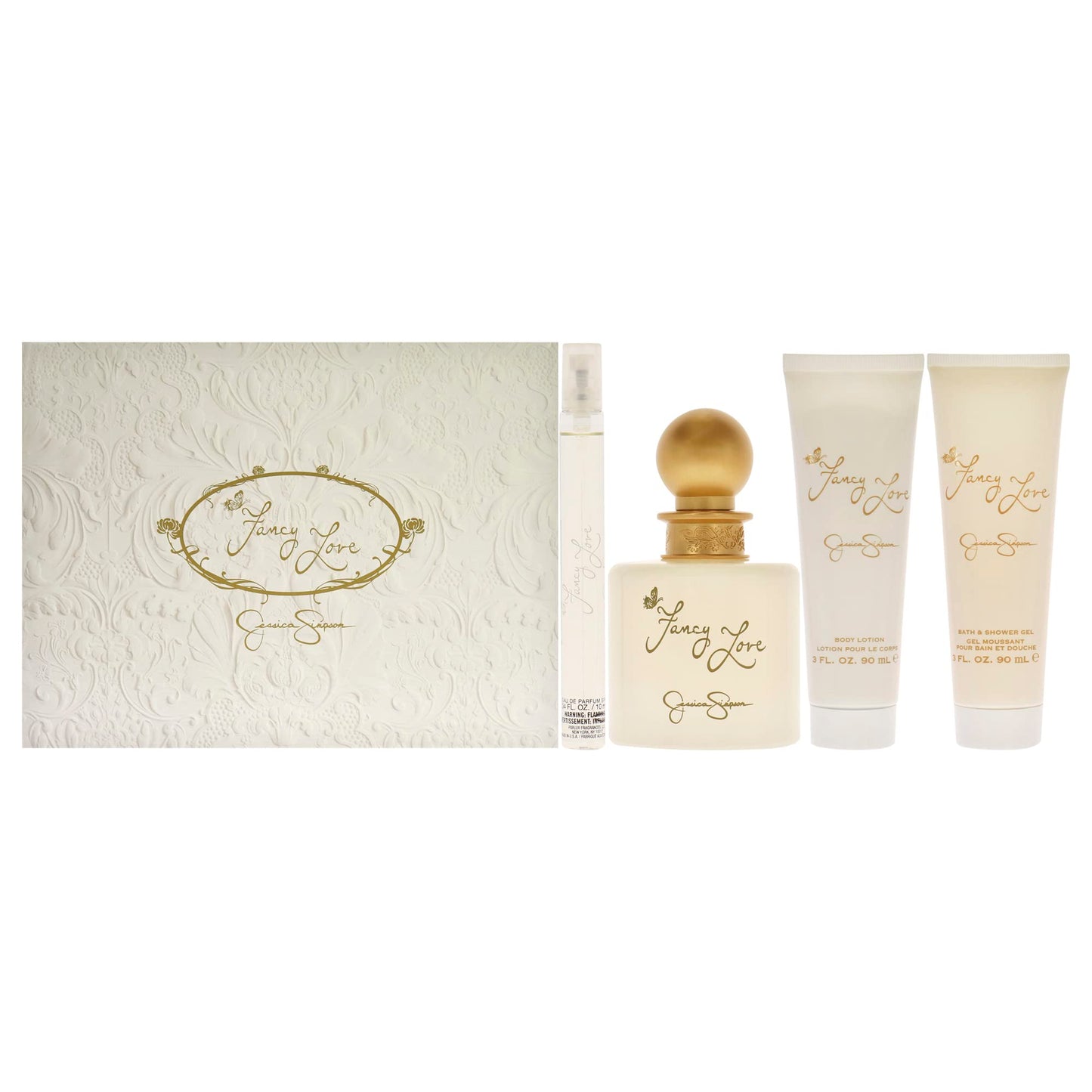 Fancy Love by Jessica Simpson for Women - 4 Pc Gift Set 3.4oz EDP Spray, 0.34oz EDP Mini Spray, 3oz Body Lotion, 3oz Bath & Shower Crème Beauty & Personal Care Jessica Simpson