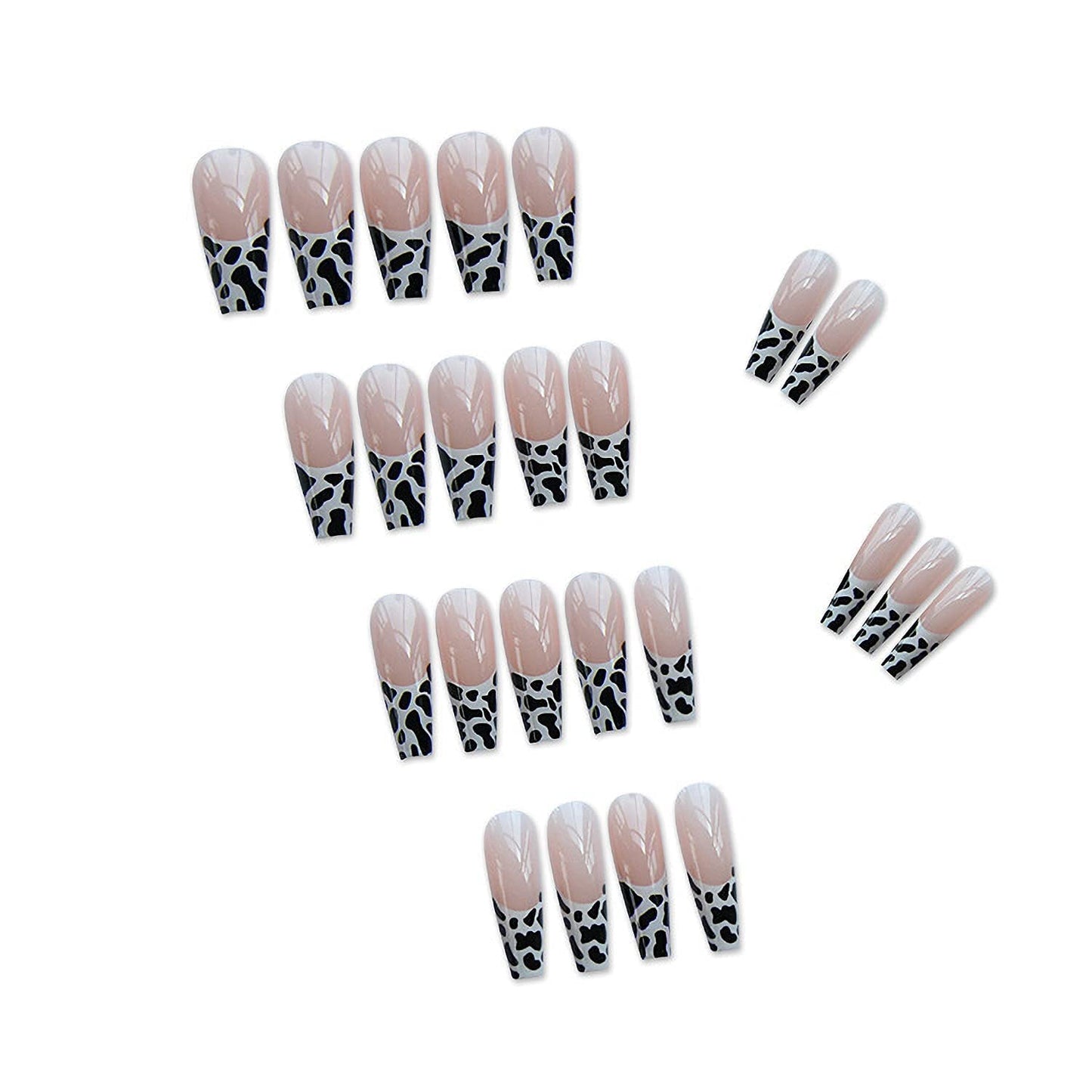 MISUD Press on Nails - Long Coffin Fake Nails with Cow Print, Acrylic French Tip Design 24 pcs Beauty & Personal Care MISUD