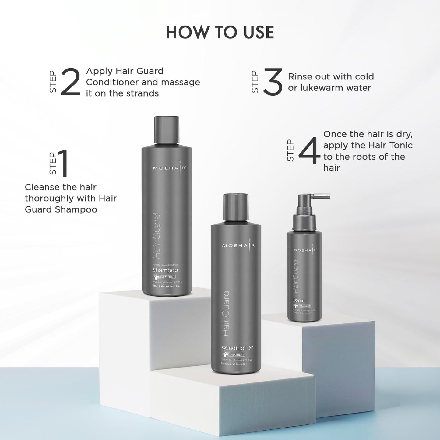 MOEHAIR Hair Care Set (12 Fl. Oz) - Shampoo, Conditioner, and Tonic for All Hair Types - Non-Toxic, Cruelty-Free, Sulfate and Paraben Free - Boosts Beauty & Personal Care MOEHAIR
