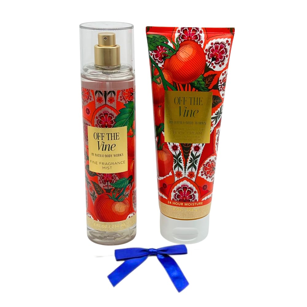 Bath & Body Works OFF THE VINE Fine Fragrance Mist & Body Cream 2pc bundle Gift Set with a Blue Bow for Holidays - Full Size Beauty and Personal Care Bath & Body Works