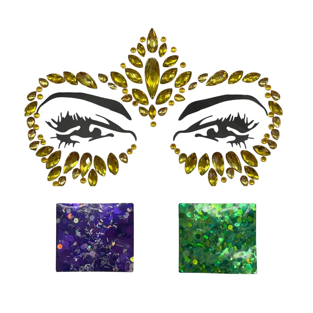 Gold Stick on Face Gems with Purple and Green Face and Body Glitter (Each) Beauty & Personal Care Mardi Gras Spot