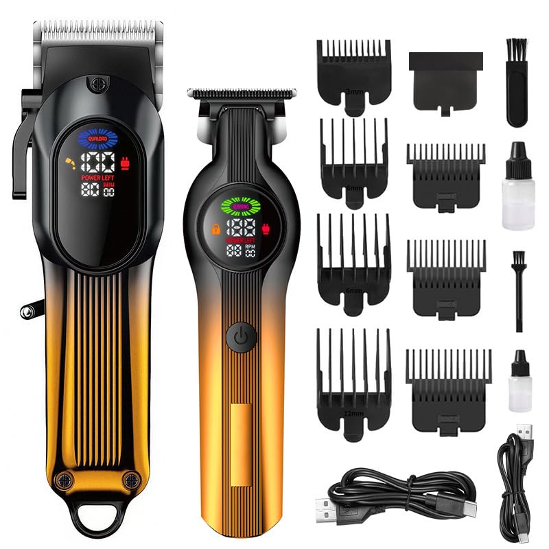 Professional Hair Clippers for Men Barber and Trimmer Set Cordless for Cutting with Powerful Motor LED Display 7 Limit Combs Rechargable Electric Beauty and Personal Care GLESVOWIO