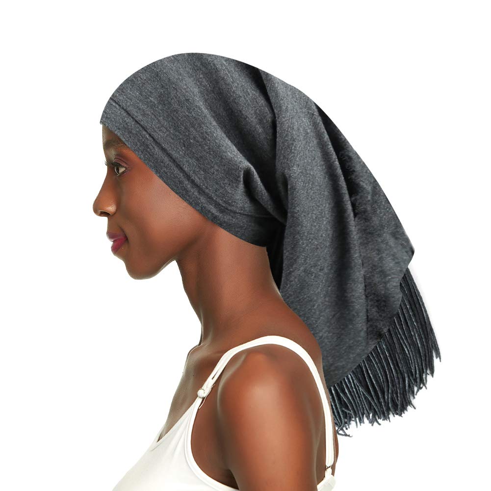 Awefeel Satin Hair Bonnet for Curly Hair Sleeping Dread Cap Dark Grey Beauty and Personal Care Awefeel