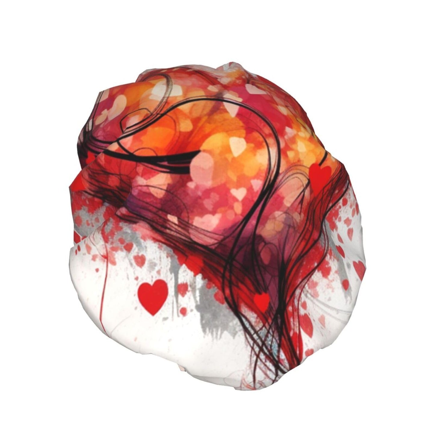 Abstract Heart Shower Cap For Women Reusable Double Layers Bathing Bath Cap Hair Caps Waterproof Elastic Band Ladies Spa Salon Shower Hat Hair Caps Beauty and Personal Care GDSHJKLW