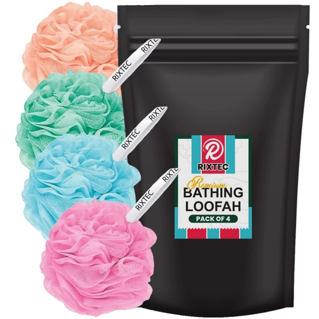 RIXTEC Premium bathing loofah body scrub for men and women (pack of 4) Beauty and Personal Care RIXTEC