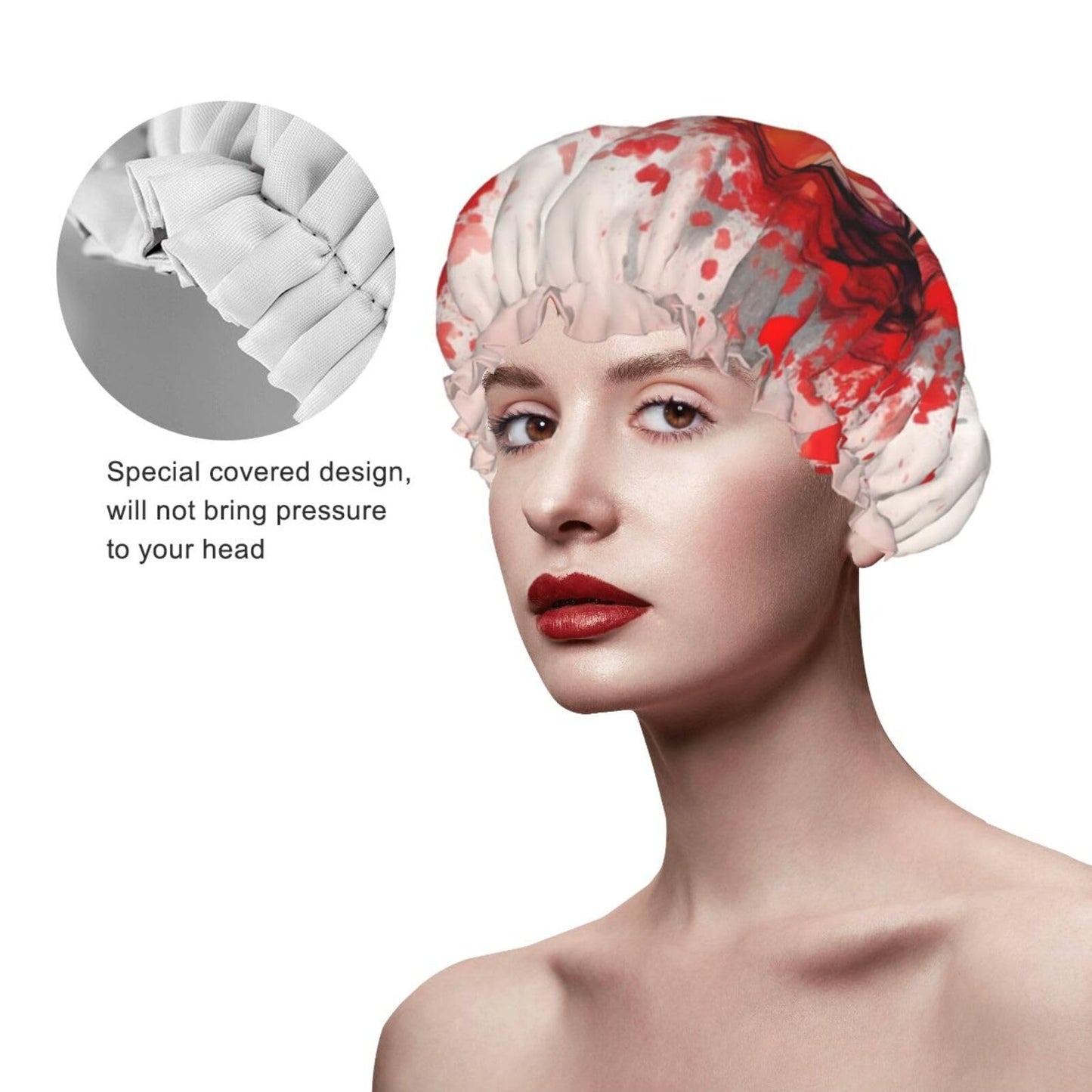 Abstract Heart Shower Cap For Women Reusable Double Layers Bathing Bath Cap Hair Caps Waterproof Elastic Band Ladies Spa Salon Shower Hat Hair Caps Beauty and Personal Care GDSHJKLW