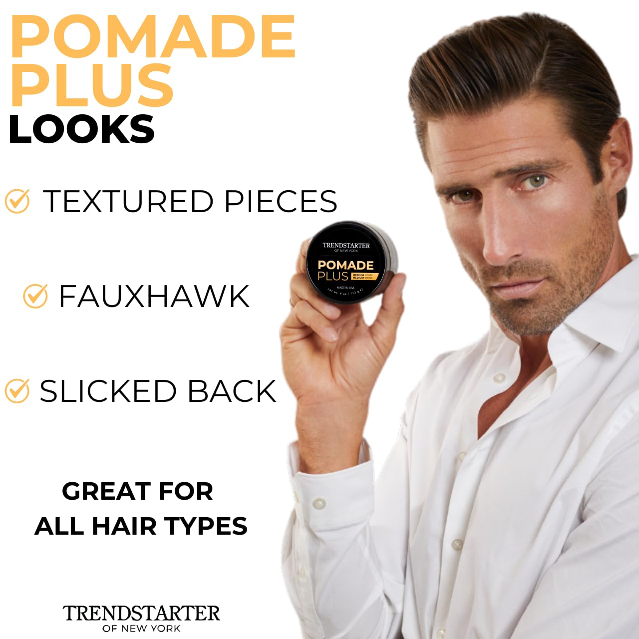 TRENDSTARTER - POMADE PLUS (4oz) - Medium Hold - Medium Shine - Premium Flake-Free Water-Based Premium Hair Styling Gel Product for All Hair Types Beauty & Personal Care TRENDSTARTER