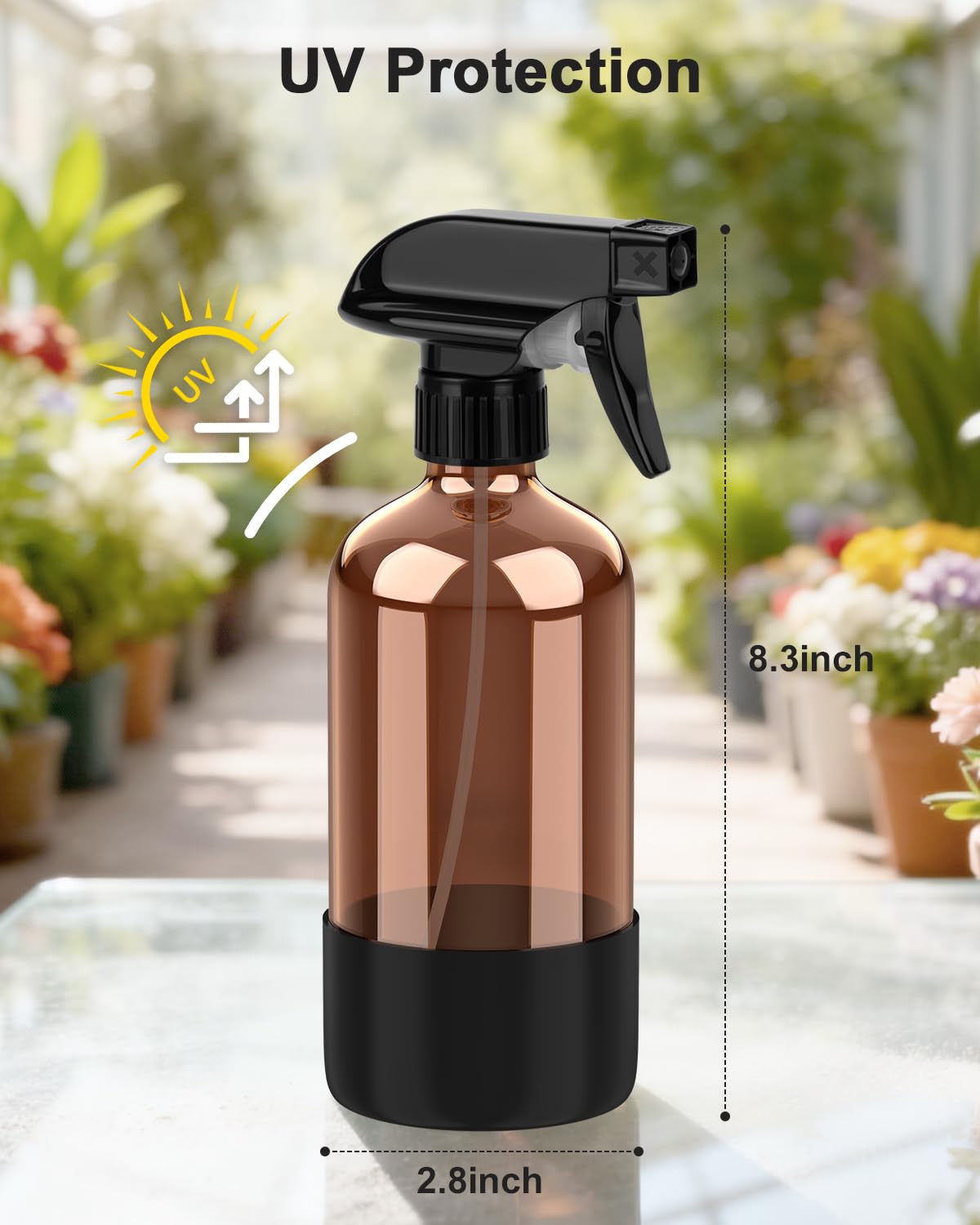Bontip Amber Glass Spray Bottle with Silicone Sleeve Protection, 16 oz Refillable Spray Bottles for Cleaning Solutions, Plants, Aromatherapy, Facial Beauty and Personal Care Bontip