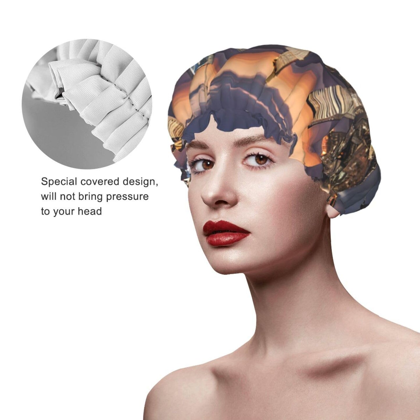 Hong Kong Printed Double Layer Lined Shower Cap,Shower Caps For Women Reusable Beauty and Personal Care BEIVGOXL