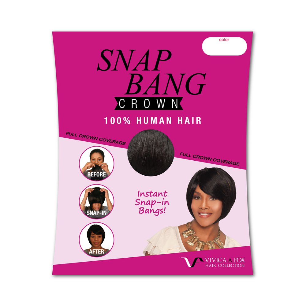 Vivica A. Fox SNAP BANG CROWN, 100% Human Hair, Clip-In Crown, Snap-In Head Bangs for Quick Styling, Thick Fake Bangs and Hairpiece for Women, Heat