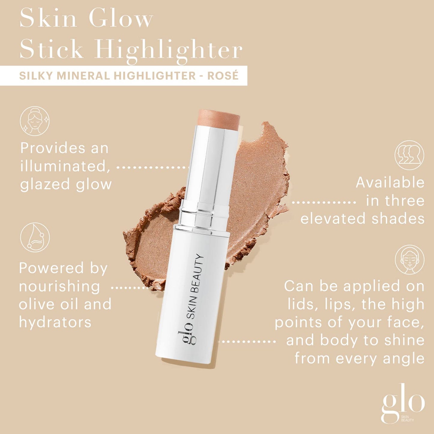 Glo Skin Beauty Skin Glow Stick Highlighter (Rosé) - Powered by Hydrators, Mineral Pigments & Mica for an Illuminated Glow - Clean Mineral Cream Beauty & Personal Care Glo Skin Beauty