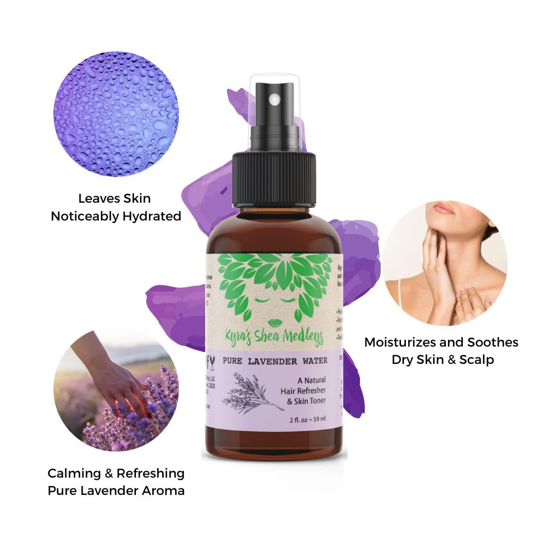 Multiuse Lavender Water Toner Mist for Face, Body, and Hair - Pure Distilled Lavender Water Spray - Soothes and Hydrates Skin, Scalp, Hair, & Nails Beauty & Personal Care Kyra's Shea Medleys