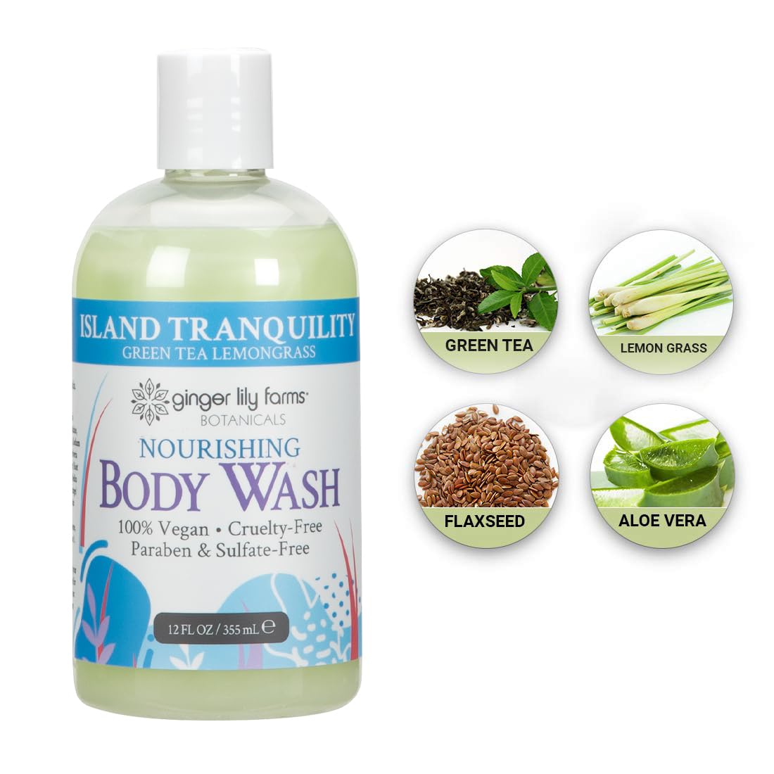 Ginger Lily Farms Botanicals Nourishing Body Wash, Island Tranquility, 100% Vegan & Cruelty-Free, Green Tea & Lemongrass Scent, 12 Fl Oz Beauty & Personal Care Ginger Lily Farms