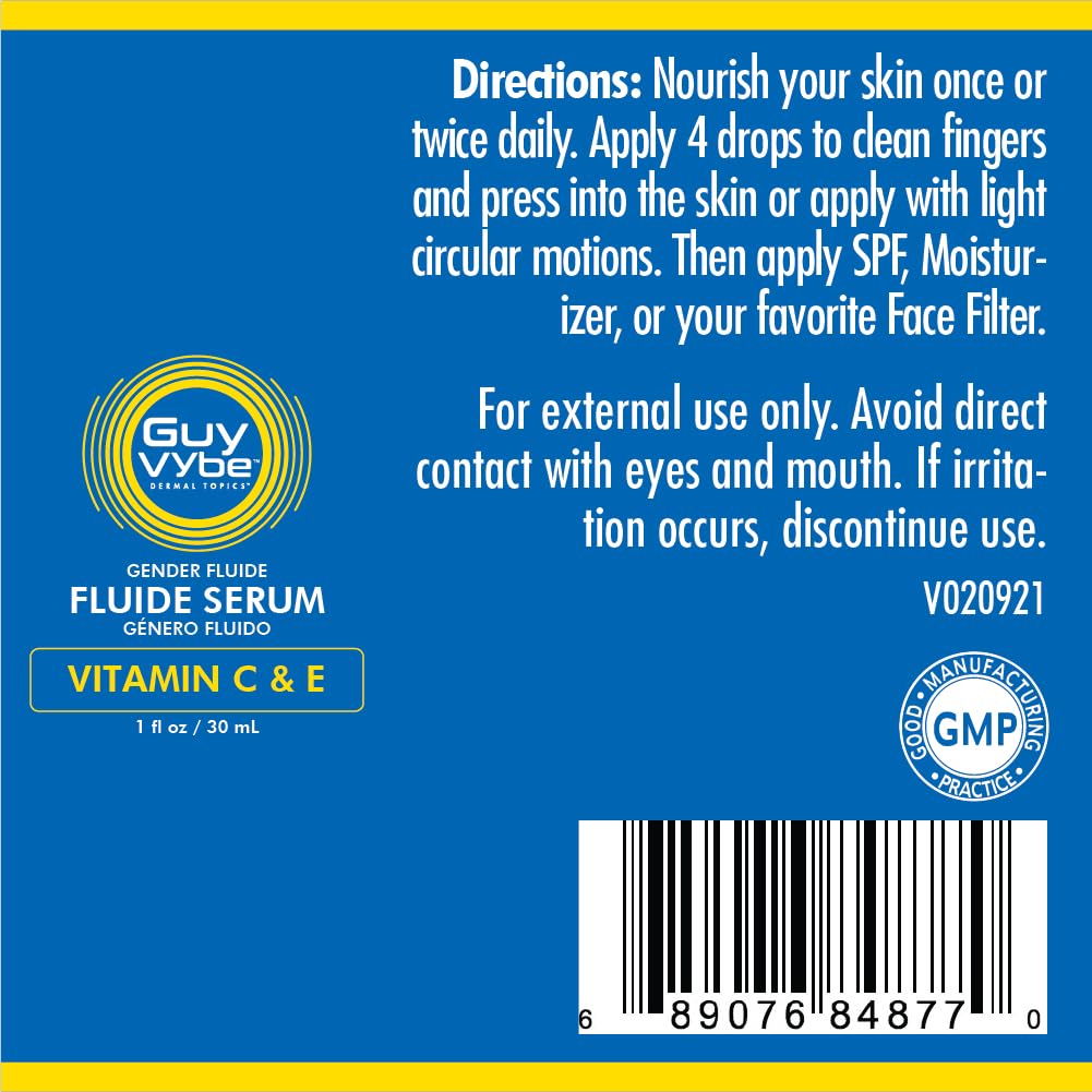 Guy Vybe Fluide Serum for Men's Skin, 1oz./30mL Hyaluronic Acid, Vitamin C, Vitamin E, Non-Oily Skin Serum for All Skin Types, Reduces Redness Beauty & Personal Care Guy Vybe