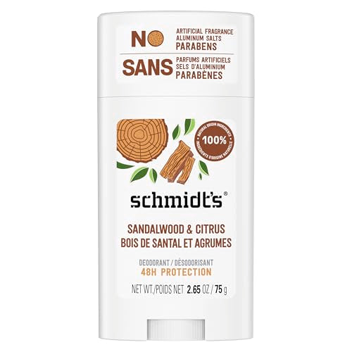 Schmidt's Aluminum-Free Vegan Deodorant Sandalwood & Citrus for Women and Men, with 24 Hour Odor Protection, Natural Ingredients, Cruelty-Free, 2.65 Beauty and Personal Care Schmidt's