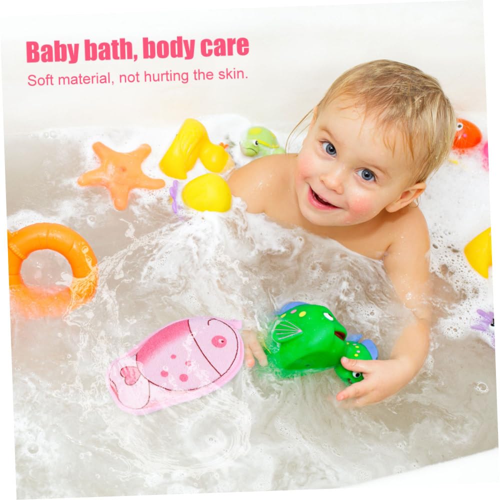 HAPINARY 3Pcs Bath Sponge Cartoon Fish Design Soft Breathable Shower Scrubber for Newborns Boy Girl Skin-Friendly Polyester Cotton Material Beauty and Personal Care HAPINARY