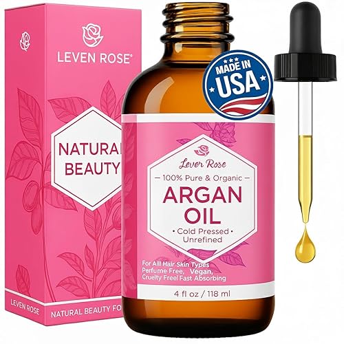 Leven Rose Organic Argan Oil for Hair, Face and Skin - 4 oz 100% Pure Moroccan Cold-Pressed Organic Beauty & Personal Care Leven Rose
